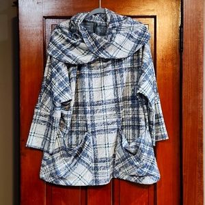 Shannon Passero Cowl Neck Plaid 3/4 Sleeve Pullover S/M